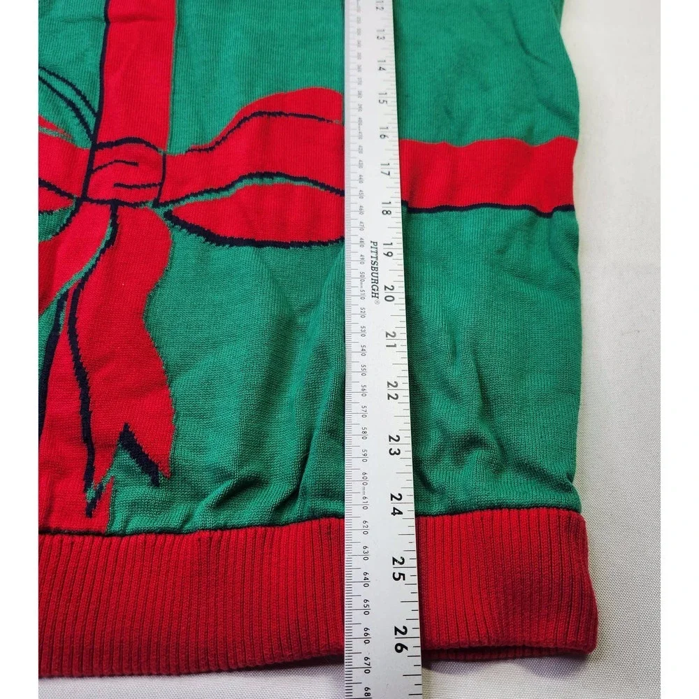 Unbranded Ugly Christmas Sweater Mens Medium Green Red Striped Gift Bow Funny